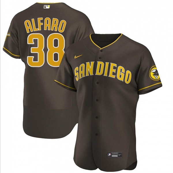 Men's San Diego Padres #38 Jorge Alfaro Brown Flex Base Stitched Baseball Jersey Men's San Diego Padres #38 Jorge Alfaro Brown Flex Base Stitched Baseball Jersey